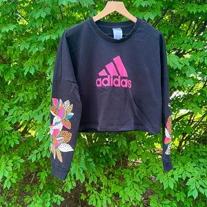 Adidas cropped logo sweatshirt with floral sleeves